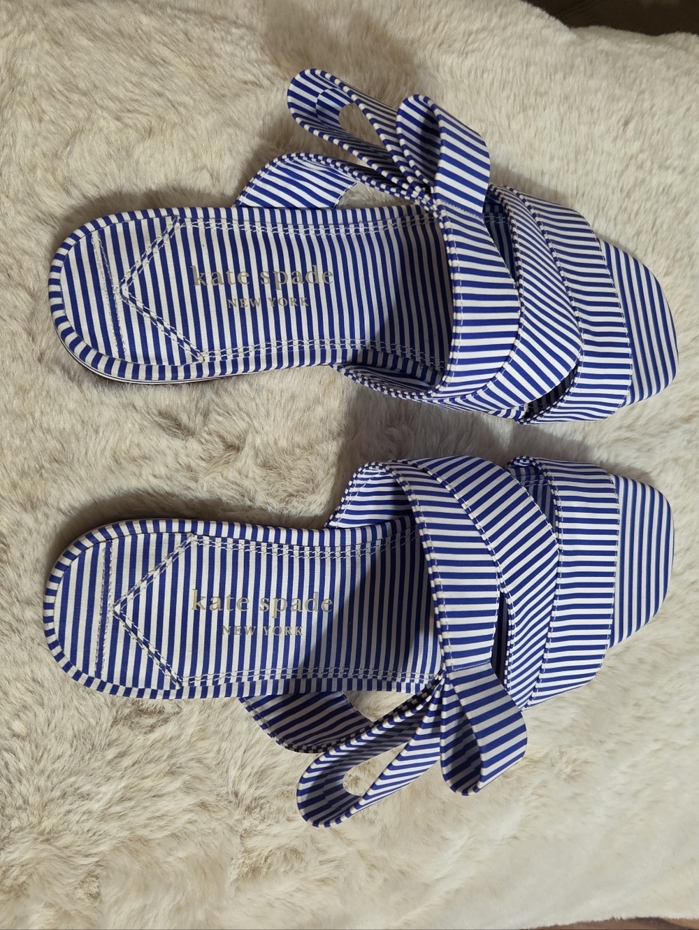 Kate Spade Striped Blue and White Triple-Strap Slide Sandals. Sz 7B - Picture 7 of 9